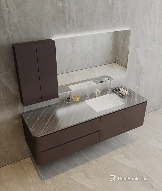 Modern Bathroom Vanity With Marble Countertop Wall Mounted Cabinet And Mirror 3d model 