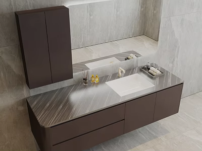 Modern Bathroom Vanity With Marble Countertop Wall Mounted Cabinet And Mirror 3d model