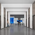 Modern Lobby Reception Desk With Large Windows Green Plants And Warm Lighting