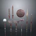 Ancient Weapons Collection Featuring Swords Shields Axes Spears And Maces 3d model