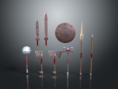 Cold weapons Sword Axe Hook Fork Spear Trident Melee Weapon Military 3d model