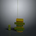 Vibrant Yellow And Green Multi-layered Structure With Slender Green Object On Gray Background 3d model
