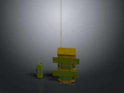 Vibrant Yellow And Green Multi-layered Structure With Slender Green Object On Gray Background 3d model