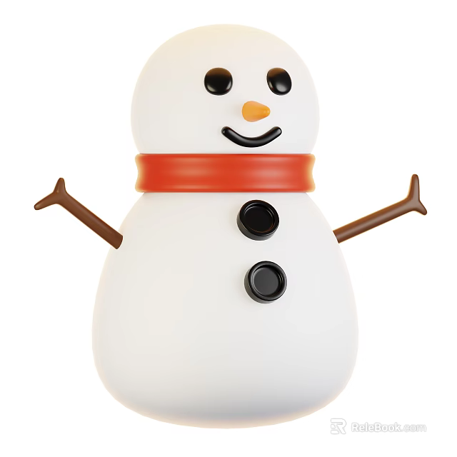 Decorative Snowman Ornament Set with Red Scarf Black Buttons and Brown Arms 3d model 