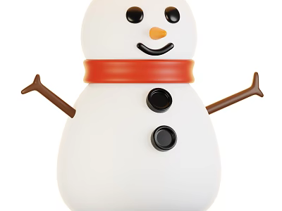 Decorative Snowman Ornament Set with Red Scarf Black Buttons and Brown Arms 3d model