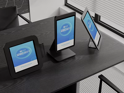 Modern Commercial Equipment With Multiple Desktop Touchscreen Displays For Exhibition 2024 3d model