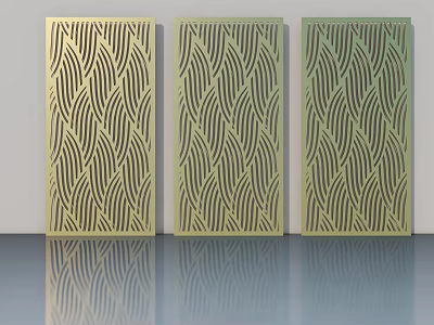 Three Decorative Flush Doors With Wavy Patterns In Gold And Green Tones 3d model