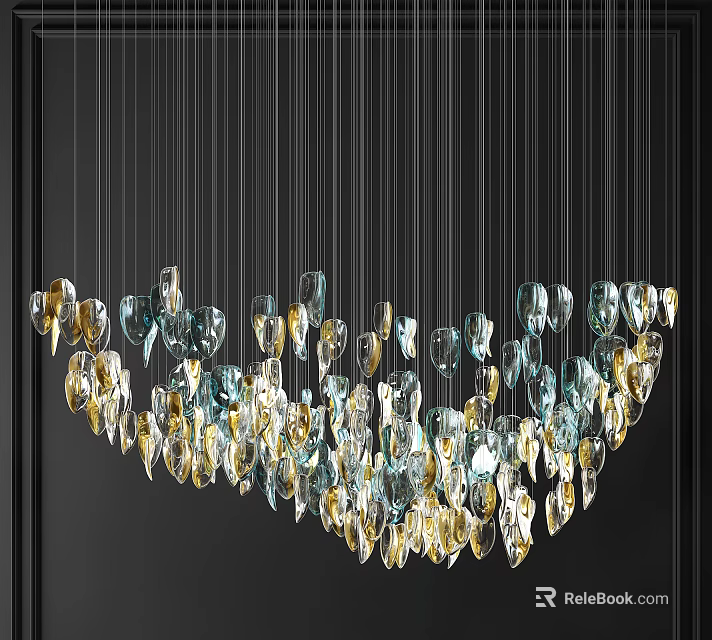 Elegant Crystal Chandelier With Golden Transparent Pendants On Sleek Metal Wires 3d model 