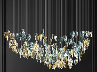 Elegant Crystal Chandelier With Golden Transparent Pendants On Sleek Metal Wires 3d model