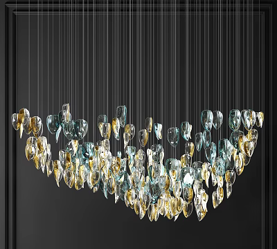 Elegant Crystal Chandelier With Golden Transparent Pendants On Sleek Metal Wires 3d model
