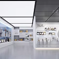 Modern Spacious Exhibition Hall Interior With White Walls Display Shelves And Illuminated Products