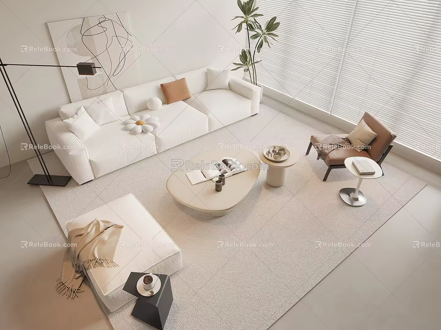 Cream wind sofa coffee table combination 3d model