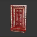 Traditional Wooden Double Entrance Door With White Frame And Stone Steps