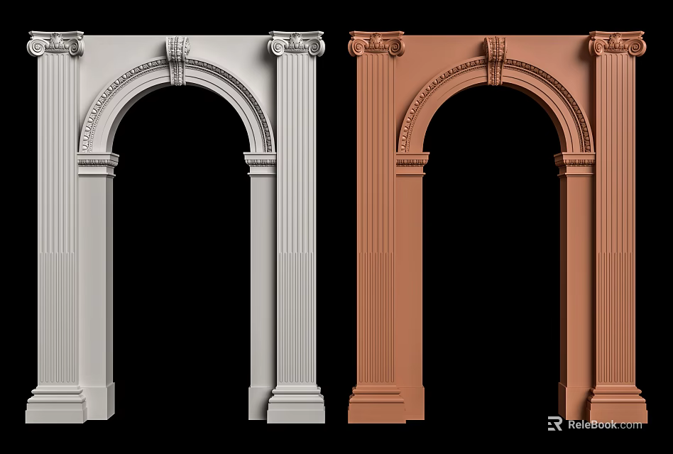 Classic Door Arches White And Brown Stone With Columns Ornate Top Design 3d model 