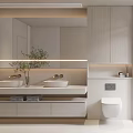 Modern Bathroom Interior With Double Vanity Large Mirror Glass Shower And Cabinets