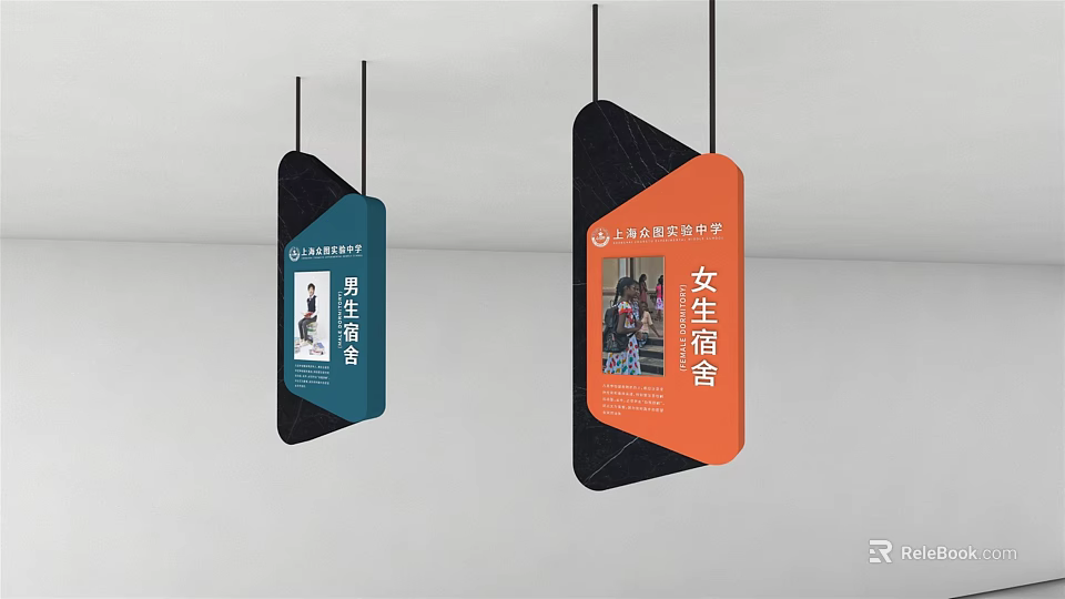Dormitory Signage for Male and Female Hanging with Blue Orange Text and Graphics 3d model 