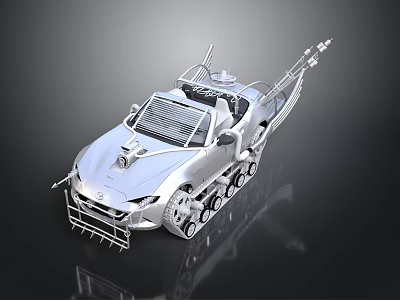 Futuristic Silver Sports Car Design With Tracked Chassis And Roof Gear 3d model