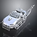 Futuristic Silver Sports Car Design With Tracked Chassis And Roof Gear