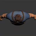 Muscular Game Movie Character With Blue T-shirt Brown Leather Apron And Arm Tattoo