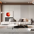 Modern Living Room Interior Design With White Sofa Coffee Table Green Plant And Red Artwork
