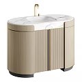 Modern Elegant Washbasin Vanity With Marble Countertop And Striped Cabinet Design