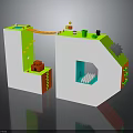 Colorful 3D Scene Construction With Staircase Slide Small House Green Elements And Cave Entrance