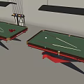 Billiard Room Interior With Two Green Felt Tables Red Legs Pool Cues And Balls