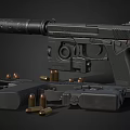 Black Tactical Pistol With Magazine And Bullets On Dark Background