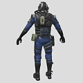 Game Movie Character in Blue Uniform with Gas Mask Yellow Utility Belt and Protective Gear