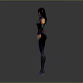3D Female Character Model With Purple Black Tight Fitting Outfit Standing Pose
