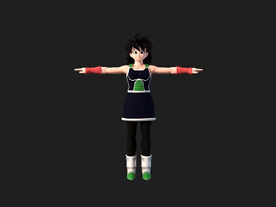 Game And Movie Character With Black Short Hair Dark Blue Dress Red Wristbands Arms Outstretched 3d model