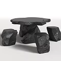 Natural Stone Outdoor Table With Rough Texture And Matching Stools 3d model