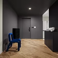 Modern Living Dining Room With Black Sofa TV Rug Bean Bag And Arched Doorway
