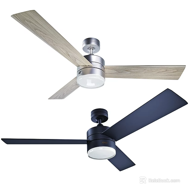 Stylish Ceiling Fans Light Wood Dark Black Blades Silver Black Bases With Built In Lights 3d model 