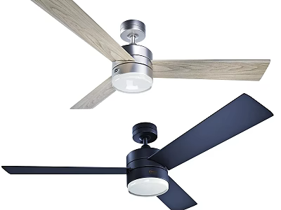 Stylish Ceiling Fans Light Wood Dark Black Blades Silver Black Bases With Built In Lights 3d model