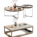 Stylish Round and Rectangular Coffee Tables with Marble Tops Metal Frames and Decorative Items 3d model