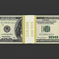 Stack of US Dollar Bills Bound With Yellow Strap and $10000 Denomination on Dark Background
