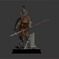 Game Movie Character Roman Soldier 3D Model With Helmet Shield Spear And Column Base
