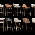 Modern Bar Stools In Various Colors With Metal Frames And Comfortable Seats 3d model