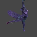 Game Movie Character With Purple Feathered Wings In Dynamic Dancing Pose