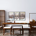 New Chinese Tea Table and Chair Dining Table and Chair Combination 3d model