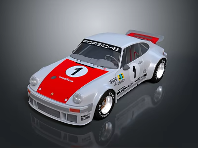 Porsche White And Red Race Car With Number 1 Logo And Racing Stickers 3d model