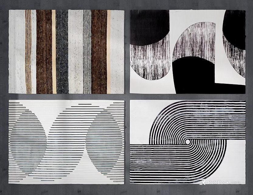 Stylish Modern Square Rugs With Geometric Stripes Circular Patterns And Neutral Tones 3d model 