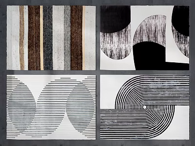 Stylish Modern Square Rugs With Geometric Stripes Circular Patterns And Neutral Tones 3d model