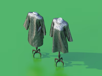 Silver Woven Texture Long Sleeve Clothes On Mannequins With Green Background 3d model