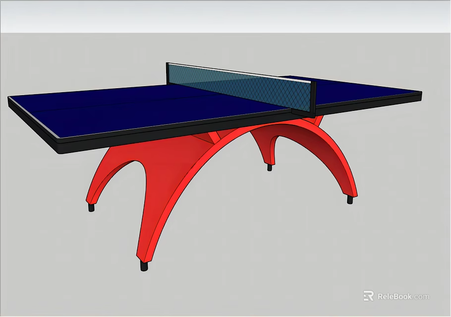 High Quality Ping Pong Table With Blue Top And Red Curved Legs For Sports 3d model 