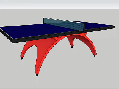 High Quality Ping Pong Table With Blue Top And Red Curved Legs For Sports 3d model
