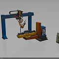 Industrial Gantry Machinery With Mechanical Arm Orange Components And Control Panel