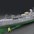 Vintage Military Warship With Green Hull Gray Upper Structure And Main Turret