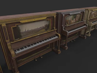 Vintage Wooden Pianos Collection With Ornate Carvings And Artwork Details 3d model